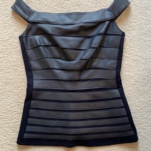 Bailey 44 Navy Leather off shoulder top